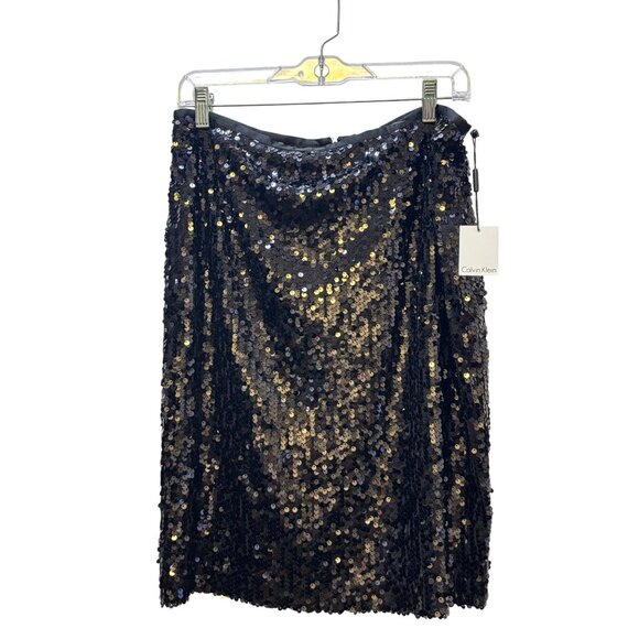 NWT Calvin Klein Black Sequin Pencil Skirt Sparkle Evening 10 - Picture 1 of 4